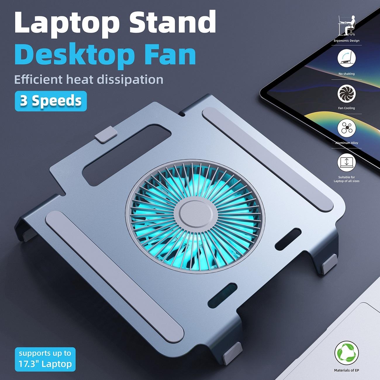 Integrated Aluminum Alloy 3-Speed Blue Light Laptop Cooling Fan Stand, Special Notebook Radiator Bracket
