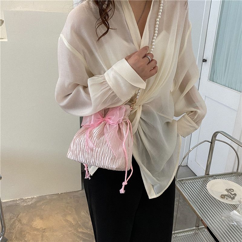 2025 Summer Trendy New Women's Bag, Pearl Pleated Crossbody Bag for Women, Fashion Versatile Single-Shoulder Bag, Korean Niche Texture Ladies' Bag