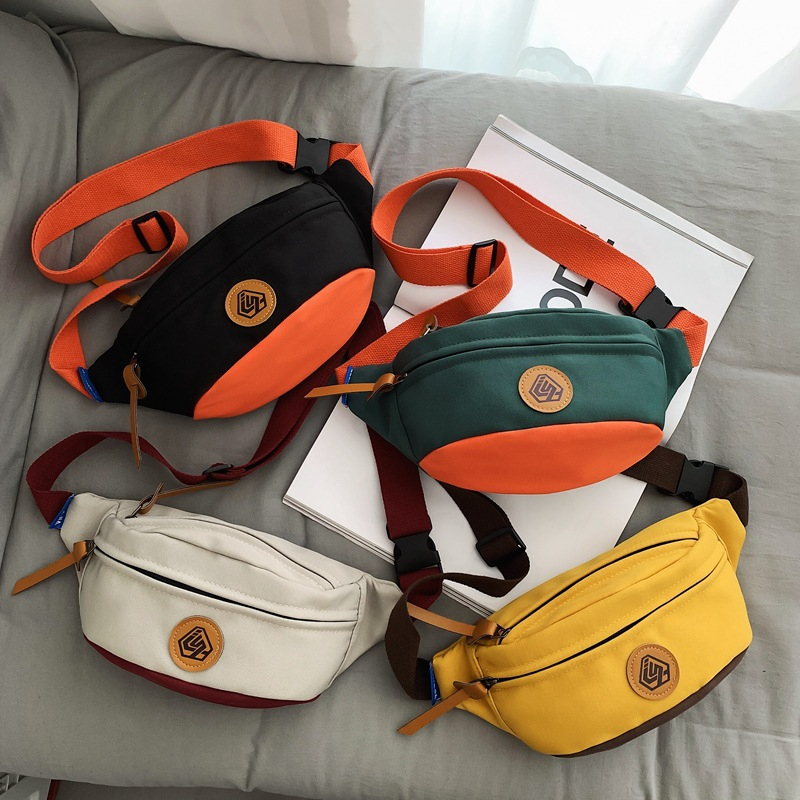 LS15923 Men's New Fashion Casual Contrast Color Crossbody Bag Zipper Soft Face Sports Waistpack