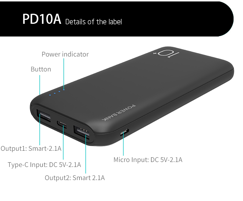 IPRO PD10A Charger Power Bank 10000mAh External Battery Pack Dual Output Port with LED Status Portable Charger Powerbank For Samsung Xiaomi mi Mobile Phone