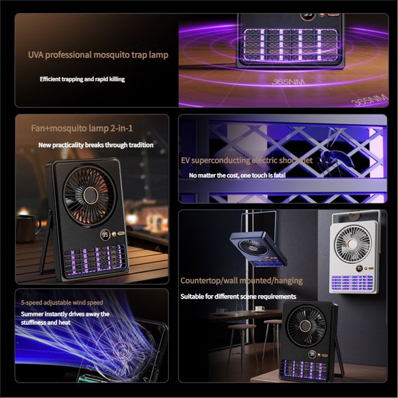 Indoor bedroom air conditioner fan mosquito killer lamp portable outdoor camping fan can be placed or hung two-in-one desktop fan mosquito killer lamp