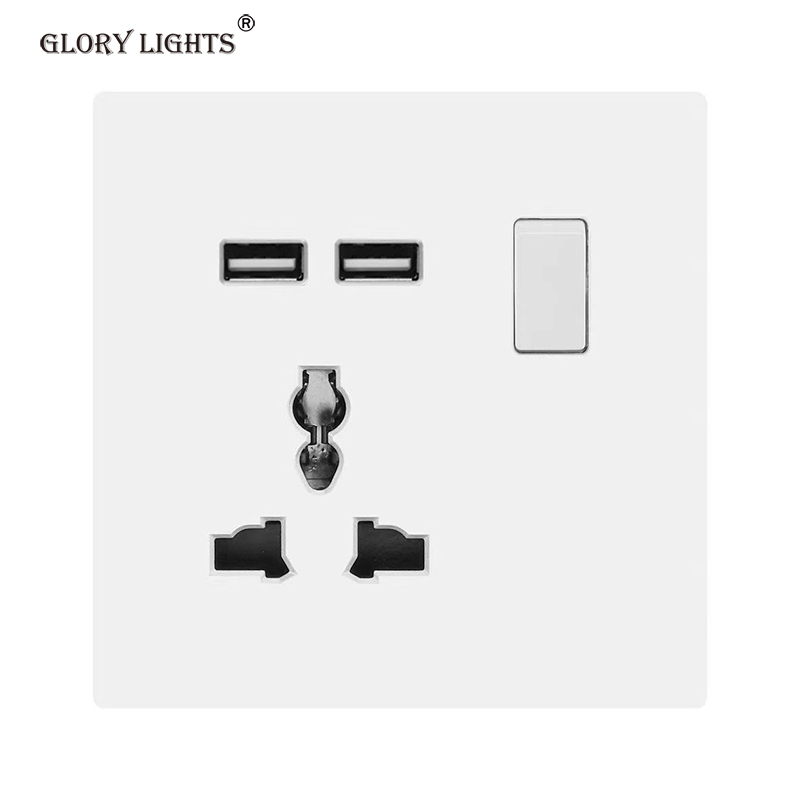 Glory lights Grey wall speed switch electrical socket with USB, UK 13A power socket with USB plug, universal wall push button light switch