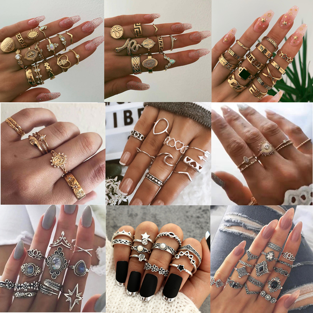AL-6134425365 12pcs Knuckle Rings for Teen Girls Stacking Rings for Women Stackable Midi Rings Set Vintage Aesthetic Rings for Women