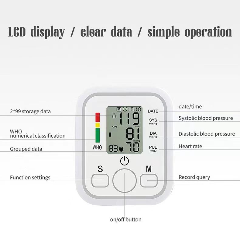 Fully Automatic Intelligent Electronic Blood Pressure Monitor, Large Screen Touch Control Household BP Measuring Device for Export
