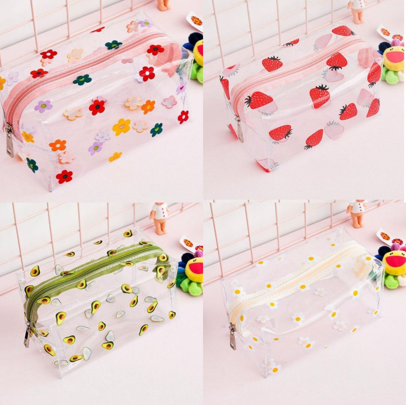Clear Painted PVC Zippered Toiletry Carry Pouch Toiletry Bag Portable Cosmetic Makeup Bag for Vacation, Bathroom and Organizing