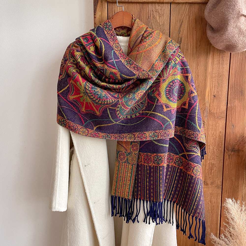 Women's Retro Tassel Shawl Warm Imitation Cashmere Scarf