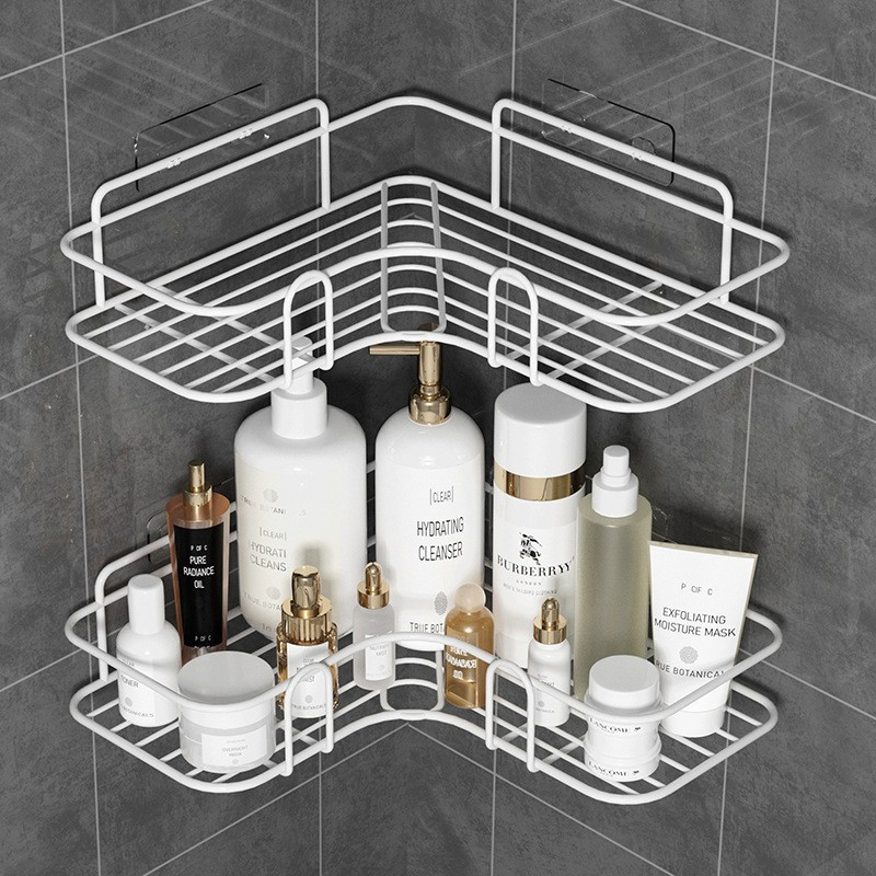 1pc Bathroom/kitchen Punch-free Corner Shelf, Shower Rack, Iron Art Shampoo Storage  Rack With Suction Cup Brackets, Bathroom Accessories