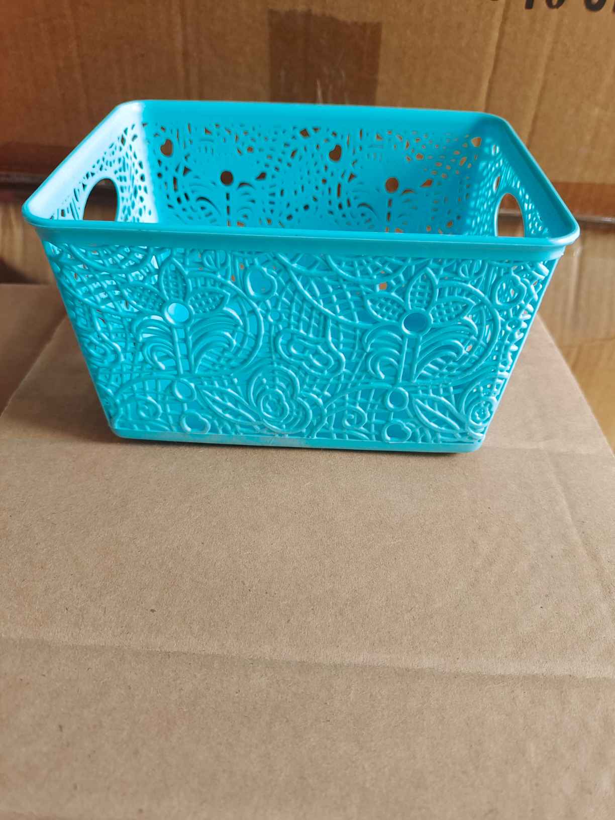 Household storage basket kitchen stacking storage basket portable desktop sundries hollow imitation rattan plastic storage basket