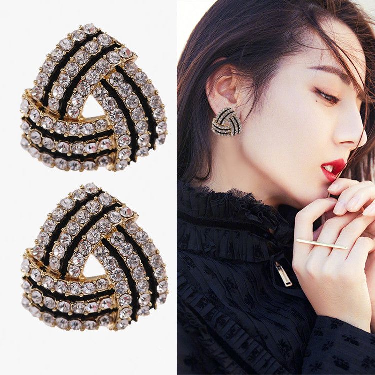 M388 Fashion Gold Stud Earrings Triangle Black Earrings For Women