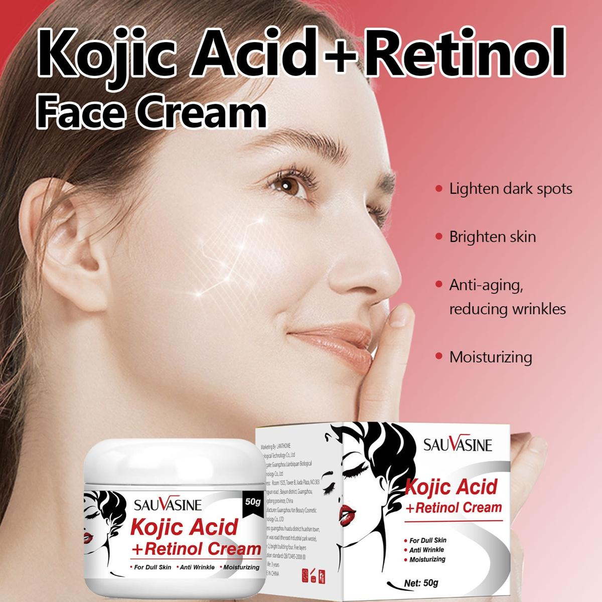 Sauvasine Kojic Acid + Retinol Cream - Anti-Wrinkle Moisturizer for Dull Skin"