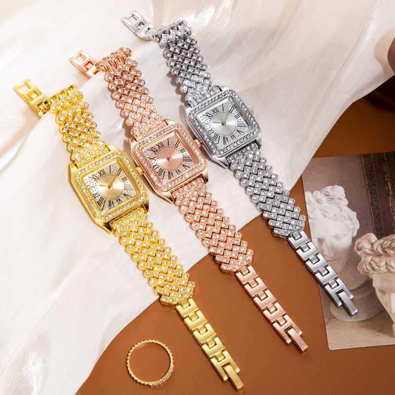 Women Glitter Crystal Girls Bracelet Watch Alloy Quartz Watch Stylish Rhinestone Business Casual Dress Wristwatches