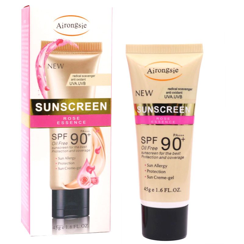 Airongsie Rose Essence Sunscreen SPF 90+ PA+++ - Oil-Free UVA/UVB Protection with Antioxidants - Moisturizing, Waterproof & Brightening - Sun Allergy Defense for Sensitive Skin - 45g