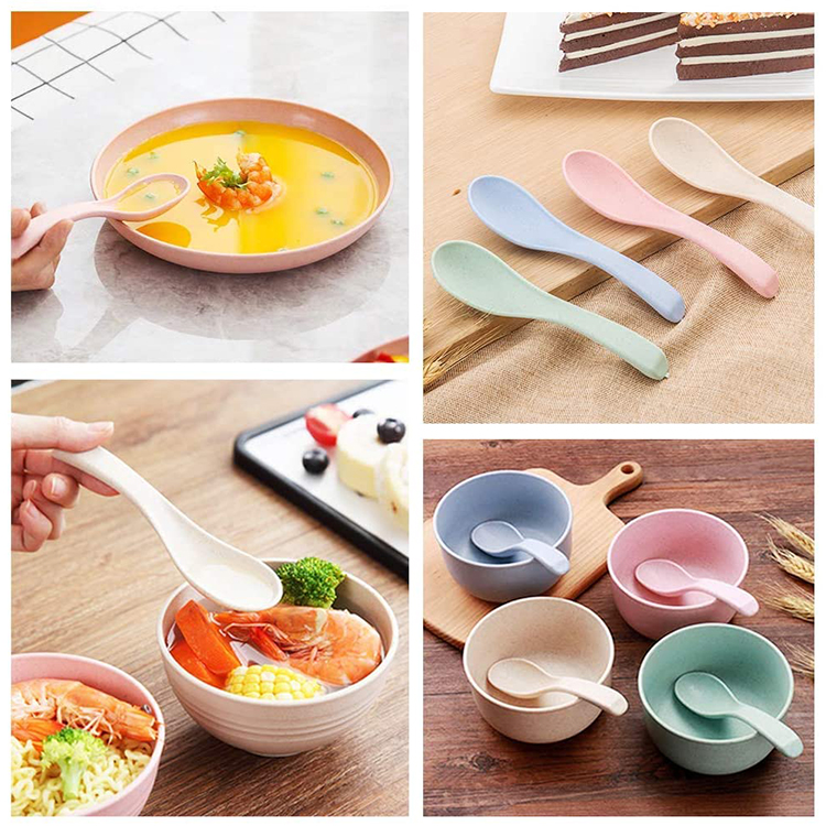 4 Pcs Unbreakable Wheat Straw Spoons, Dishwasher Safe Meal Spoon for Kids Children Toddler Adult, Lightweight Anti-scalding Long Handle Soup Spoon for Home Office School