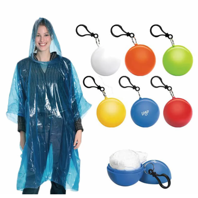 1 Pcs Portable raincoat disposable poncho unisex raincoat ball cape key ring ball  random color