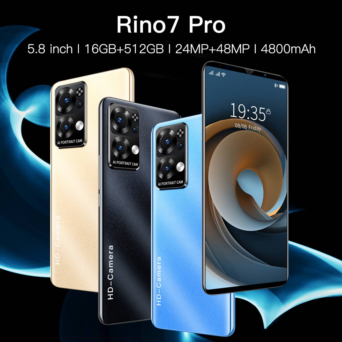 Rino7 Pro Smartphone 5.45 Inch MTK6572 2 Core 512MB RAM+4GB ROM Dual Card Dual Standby Android 4.4.2 Phone UK Plug