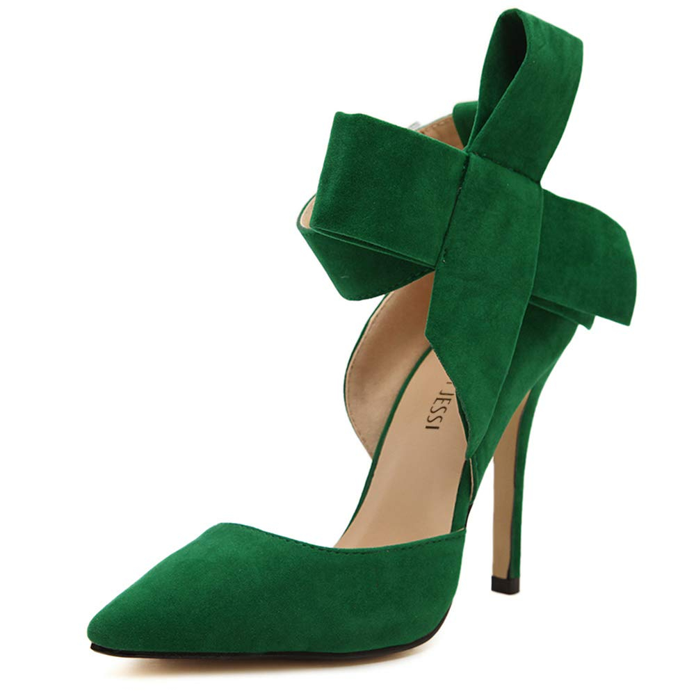 624 women's pointed heels Big bow heels Solid color girls heels