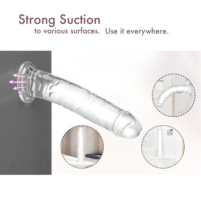 Adult Toy, Sex Toy, Silicone Dildo for Women, Hands-free with Suction Cup, Fake Penis, Transparent