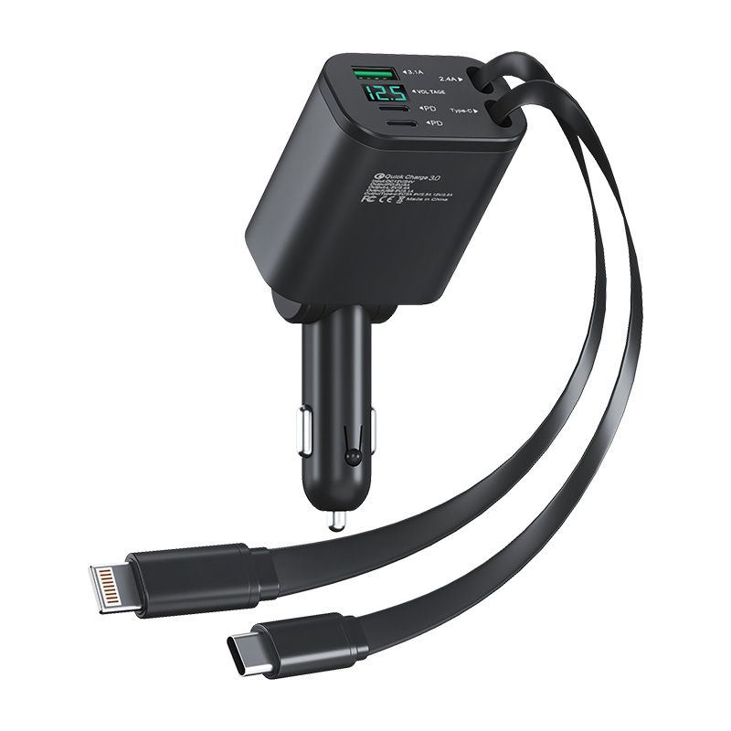 Retractable Car Charger, 69W USB C Car Accessories Adapter for iPhone 16 USB C Charger Fast Charging, Fathers Day for Gifts, Travel Essentials Gifts for Women Men, for iPhone 16 15 14 13 12Black