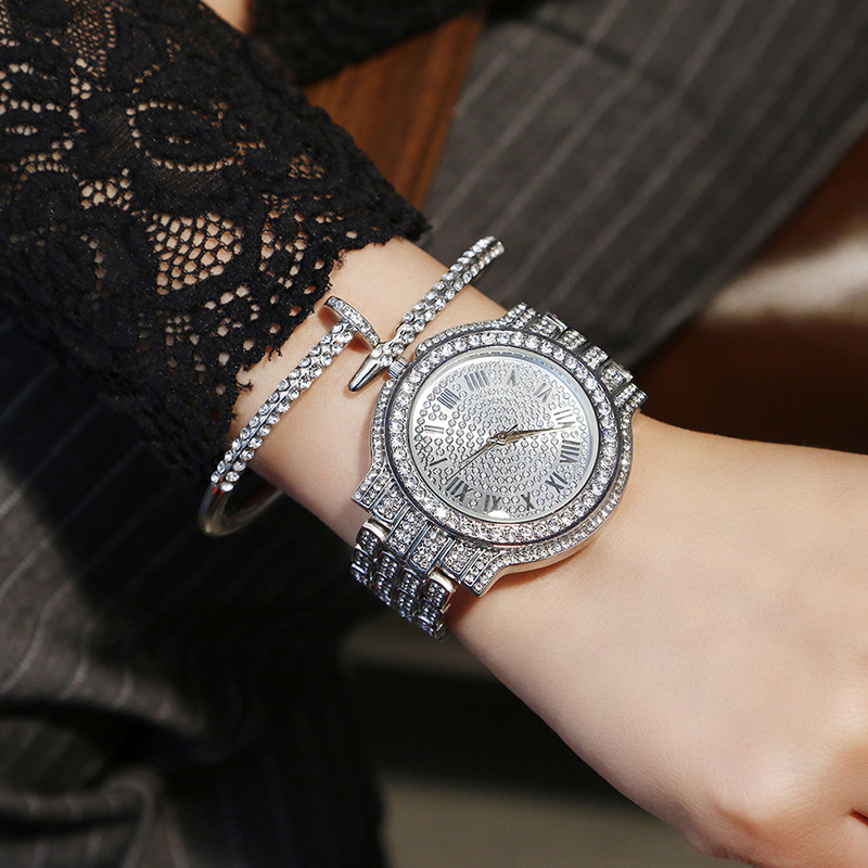 women's diamond-set watch set fashion girl nail bracelet and watch set
