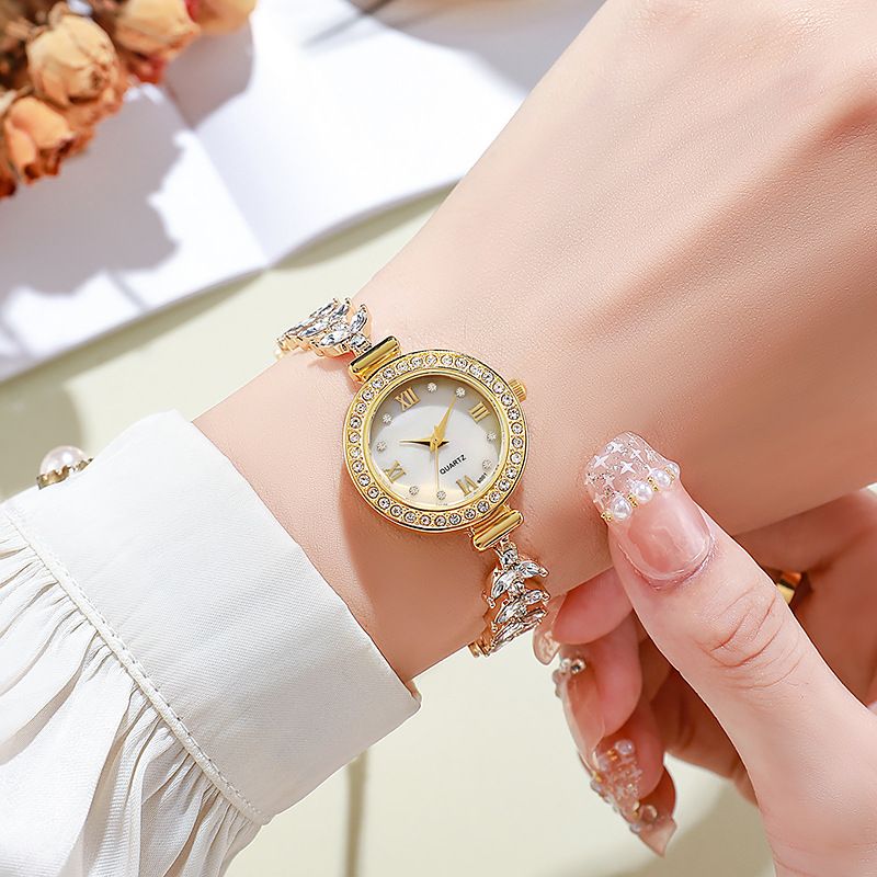 Mermaid ladies' popular round diamond studded bracelet with drawstring quartz watch