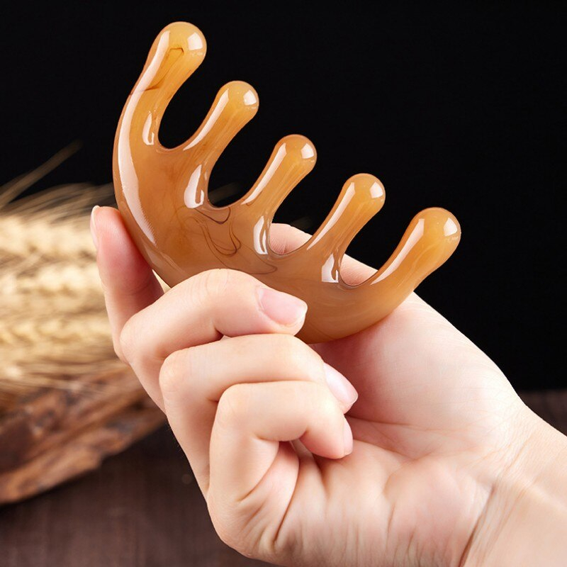 62545 Five Teeth Meridian Massage Comb Resin Big Teeth Head Acupoint Therapy Artifact Claws Decompression Portable Scalp Comb
