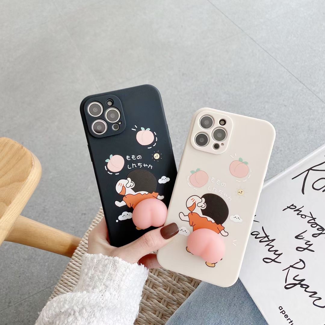 3D Bouncy Butt Cartoon Phone Case for iPhone 12 Girls Cute Fruit Decompression Soft Cover for iPhone 11/7/8/X/XR/XS/MAX