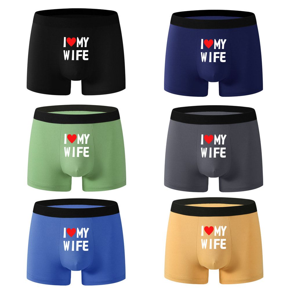 New Style Men Underwear Black Color Men Boxer Fashion Personalized Printing I Love My Wife Soft Breathable Men Underpant