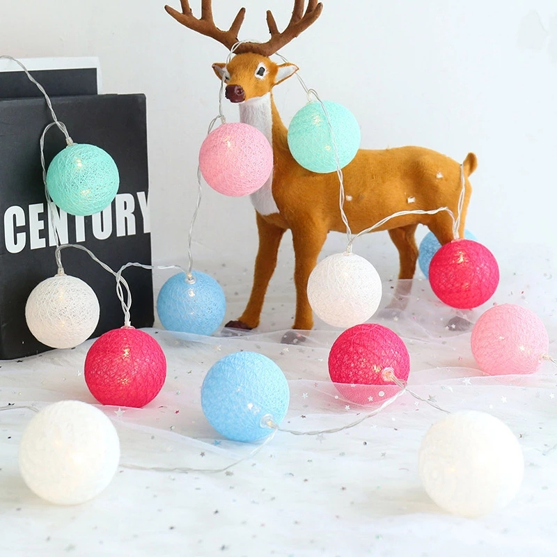 3.5CM Cotton Balls Christmas Lights Outdoor Garland LED String Lamp Patio Bedroom Party Holiday Lighting New Year Wedding Decor 3.2M battery