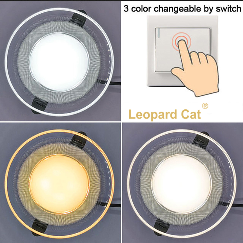 Leopard Cat 7W Downlight Warm white + Day light + White light Ra=85 630Lm Tricolor Downlight  plastic embedded recessed led spotlight for home office led Downlight Ceiling Lights