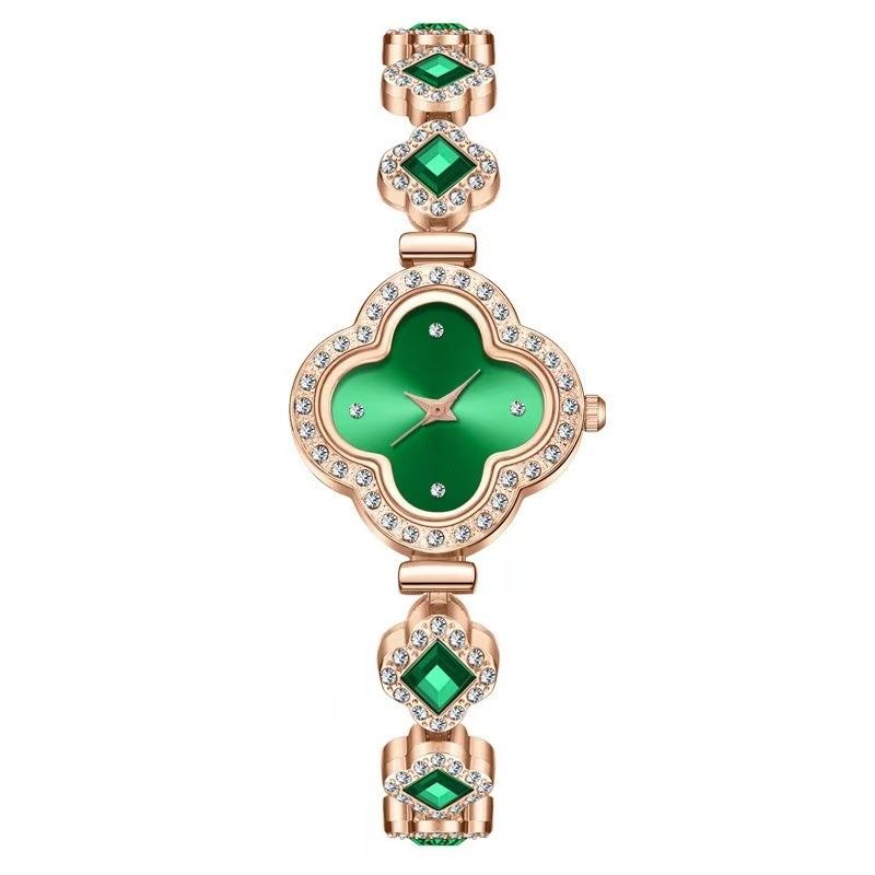 Women's watch with rose gold and diamond red dial four-leaf clover Bracelet watch; Fashion bracelet design