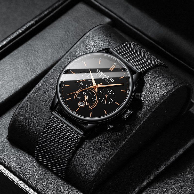 T0236 Men's Watch Fashion Chronograph Ultra Thin Stainless Steel Mesh Quartz Waterproof Luminous Date Sports Watch