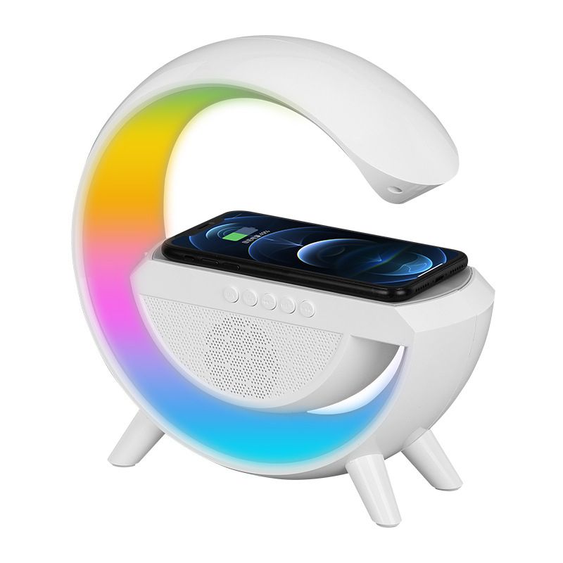 A106 LED Ambient Lighting Night Light for Bedroom Rechargeable Bluetooth Speakers Table Lamp for Living Room Decor Battery Operated Dorm Bedside Lamps with 10W Wireless Charging Child Gift
