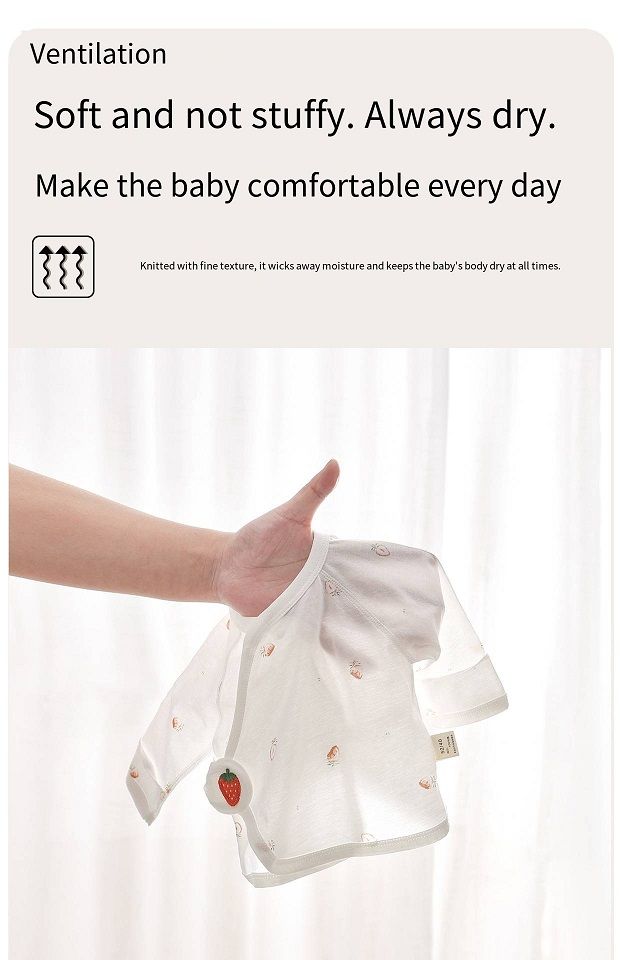 Newborn Ice Ceramic Cotton Kimono Top, No Bone Stitching Baby Half-Back Shirt, Breathable Wrap-Around Top with Magic Tape, Double Belly Protection, 52-59cm