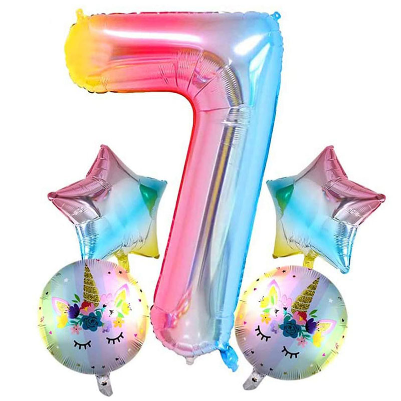 5 PCS 40 Inch Birthday Unicorn Foil Balloon Party Decorations Supplies Helium Mylar Digital Balloons Set