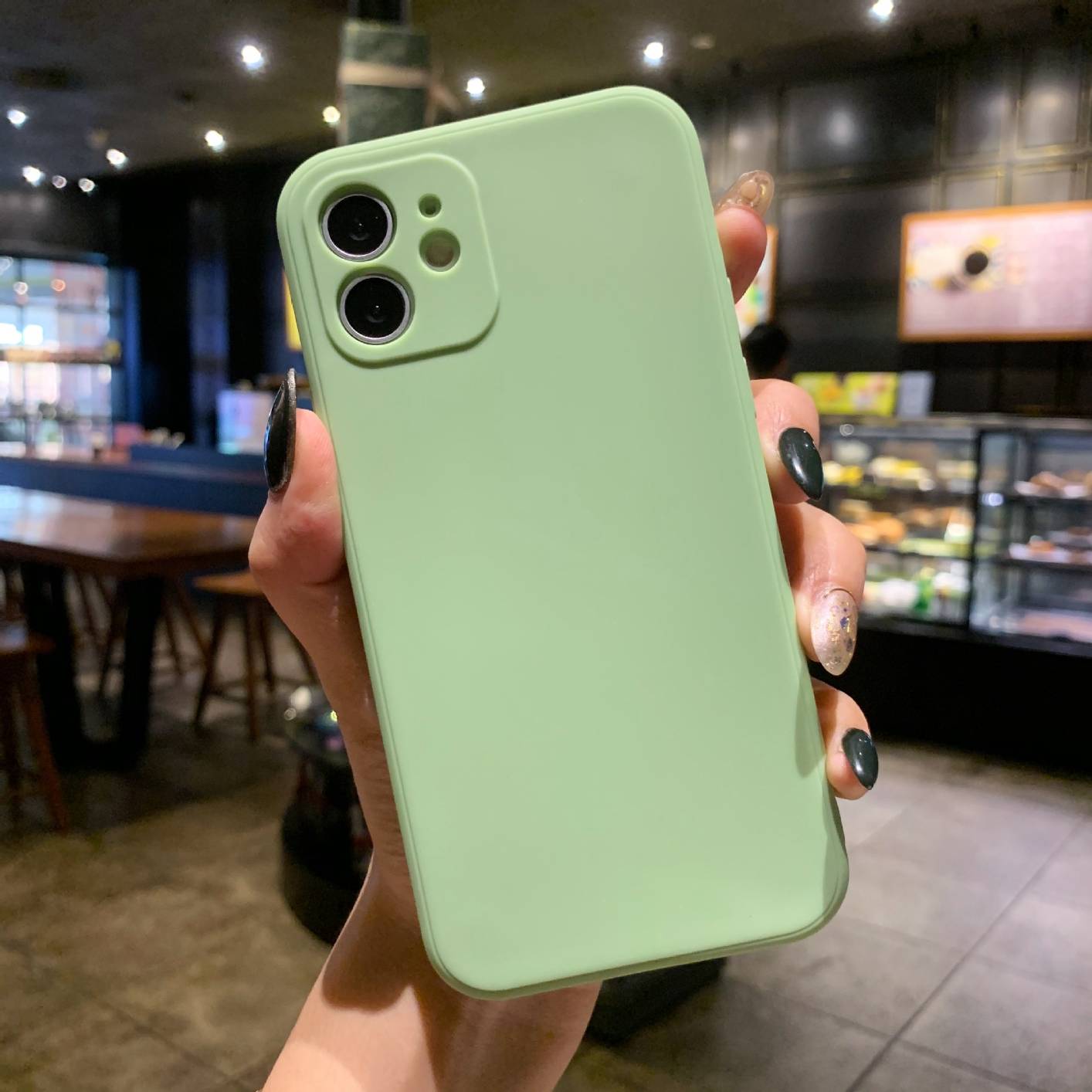 Light Green Luxury Soft TPU Silicone Phone Case for iPhone 11 12 13 14 Pro Max Mini Matte Texture Full Camera Protection Cover
