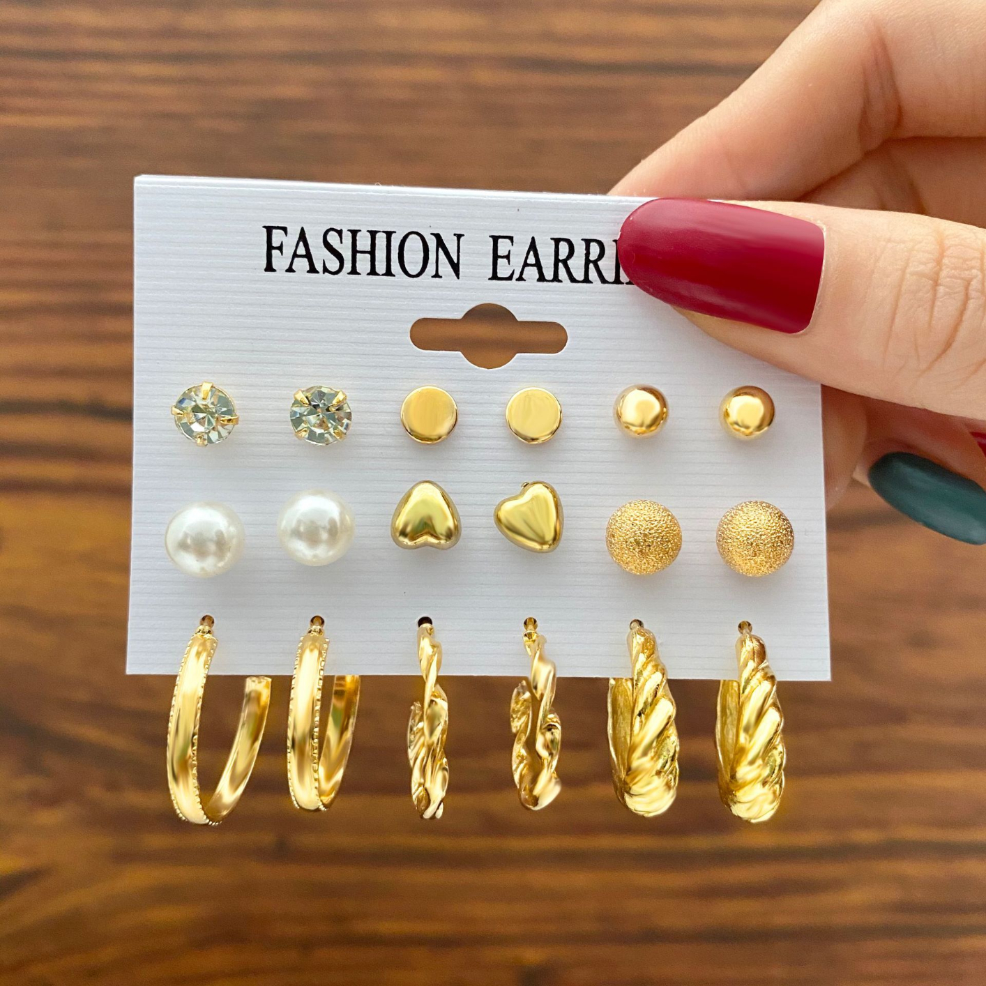 54185 9 Pairs Gold Plated Earrings Set Vintage Rhinestone Faux Pearl Stud Twist Hoop Earrings For Woman 2022 Fashion Jewelry Gifts