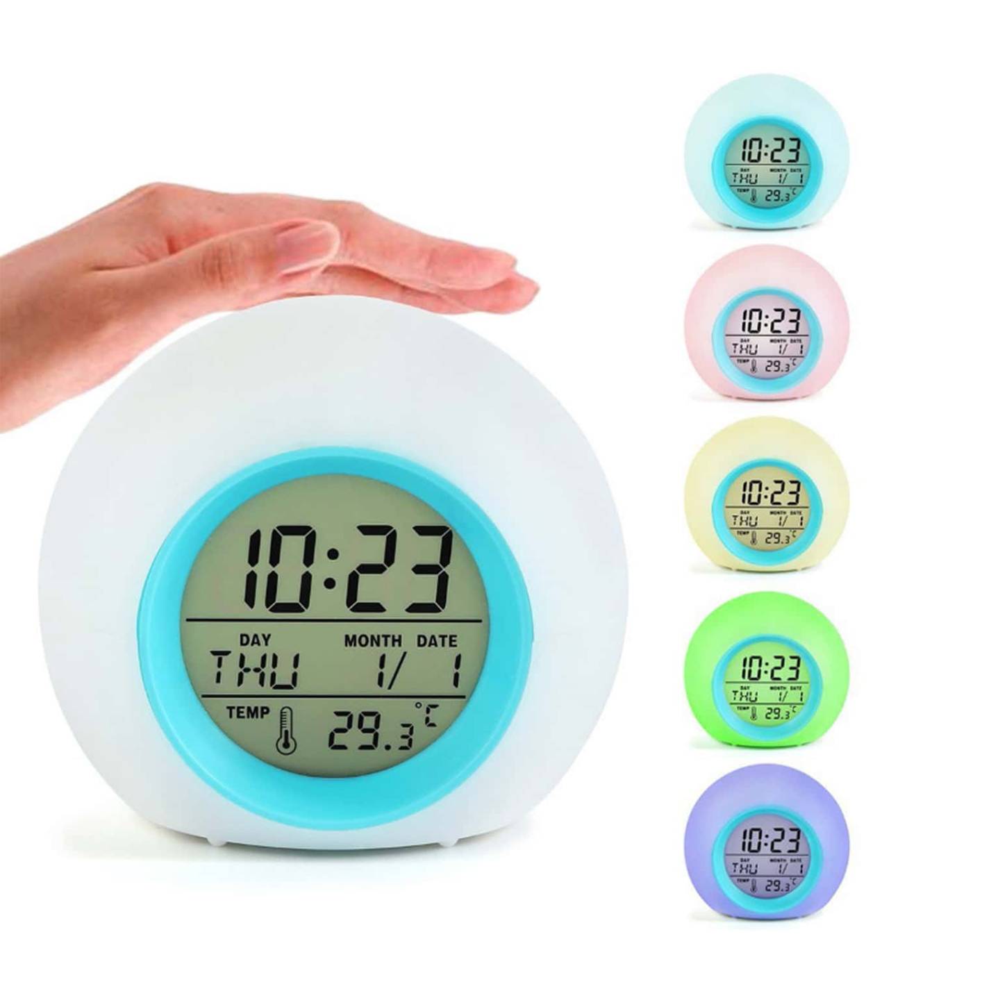 213 Kids Digital Alarm Clock, 7 Color Night Light, Snooze, Temperature Detect for Toddler, Children Boys and Girls, Students to Wake up at Bedroom, Bedside, Batteries Operated