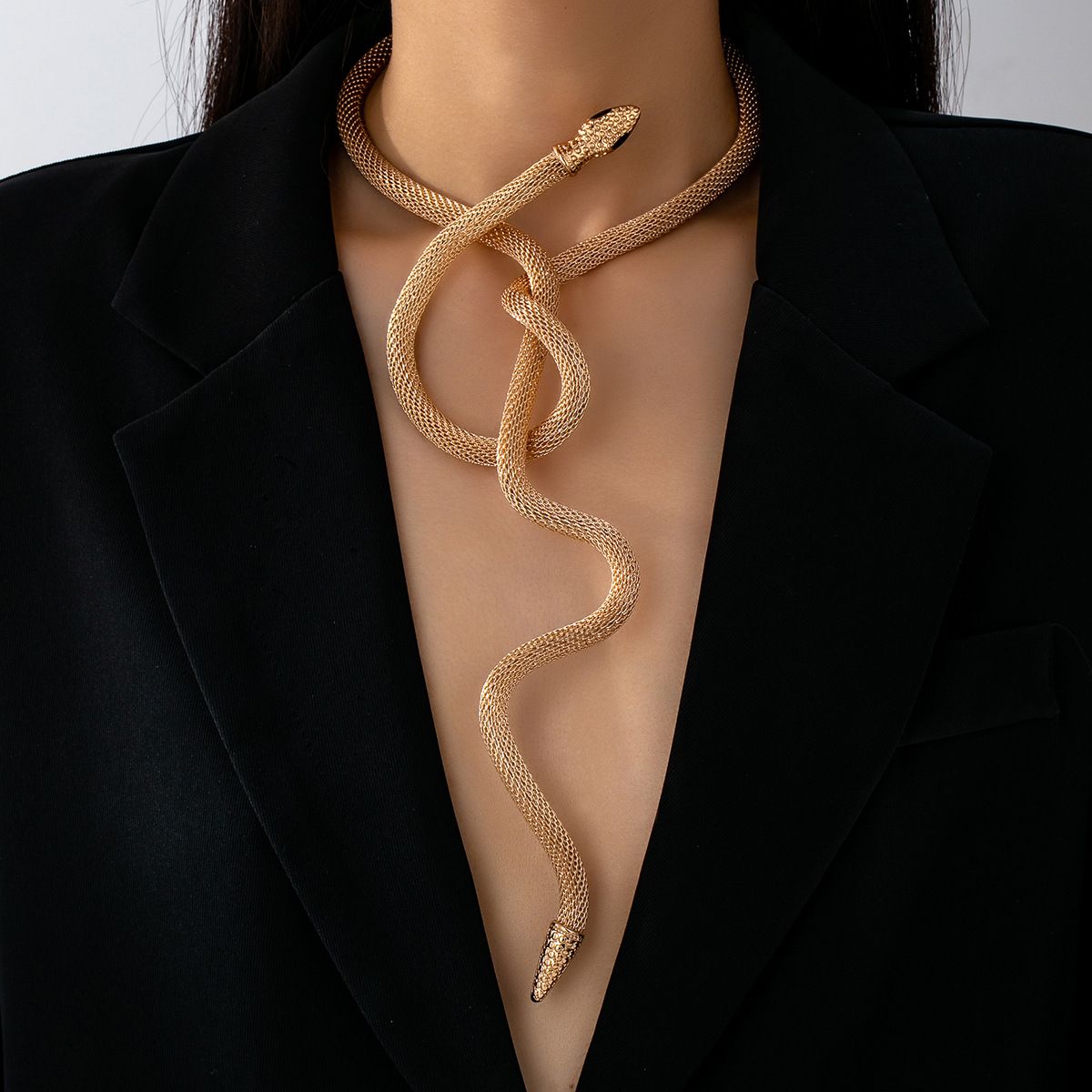 Leopard Print Snake-Shaped Multi-Wear Jewelry, Adjustable Gold-Tone Serpent Necklace, Choker, Bracelet & Arm Cuff for Women
