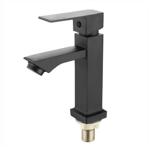 Deck-mounted zinc handle zinc body cold water pul square design black basin faucet for bathroom
