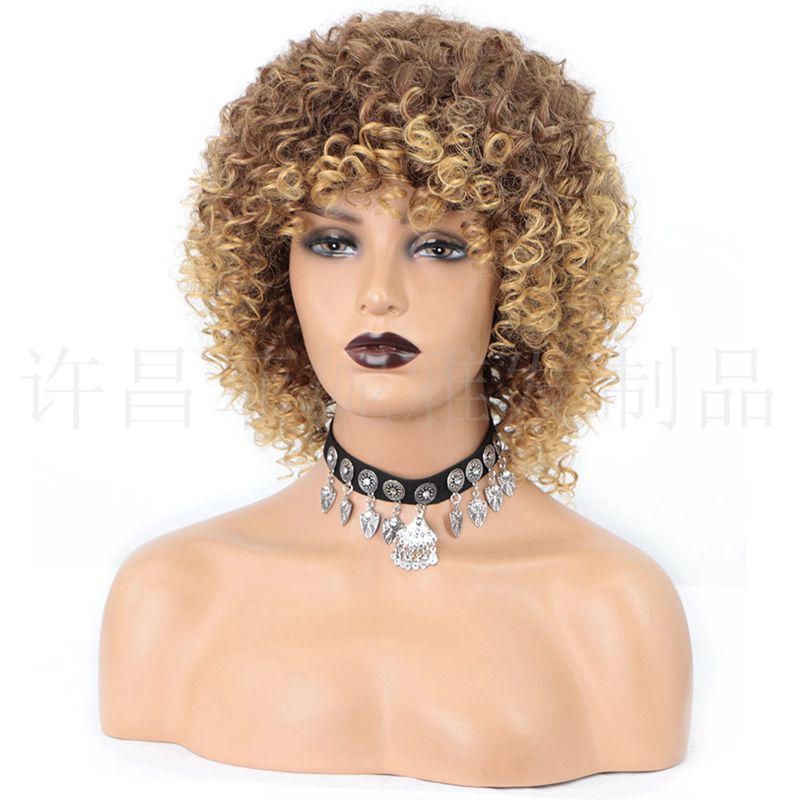 Women's small curly black wig fluffy afro wig chemical fiber full head cover WS707A