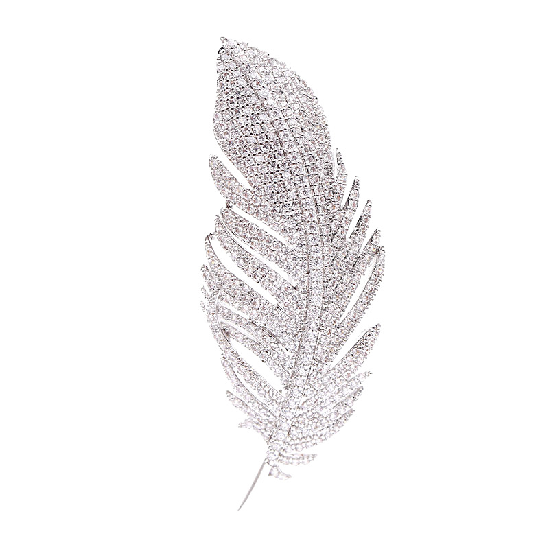 women's rhinestone feather brooch pin men's crystal delicate leaf brooch lapel pin