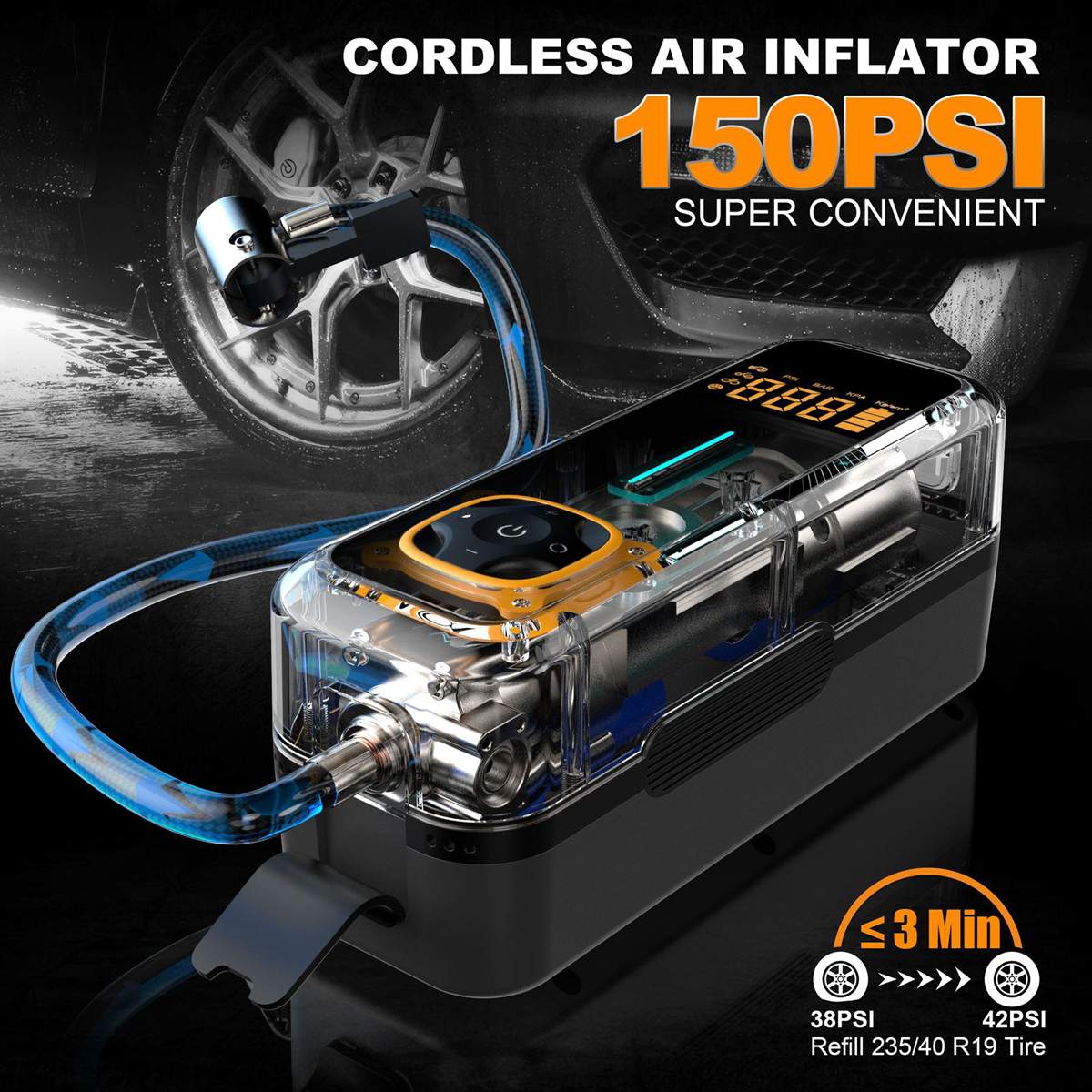 Digital display car inflation pump, heat-resistant and non scalding, compact and portable inflation pump, wireless tire inflation treasure