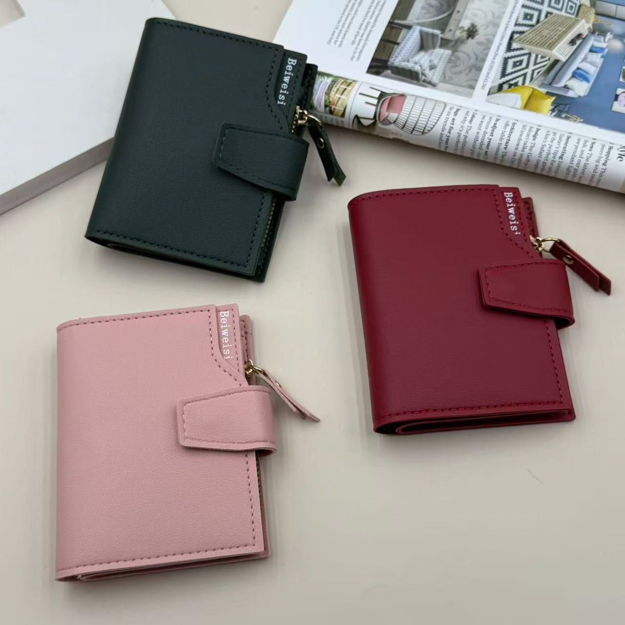 Women's Tri-Fold Wallet Multi-Function Card Holder with Multiple Card Slots Snap Button Purse
