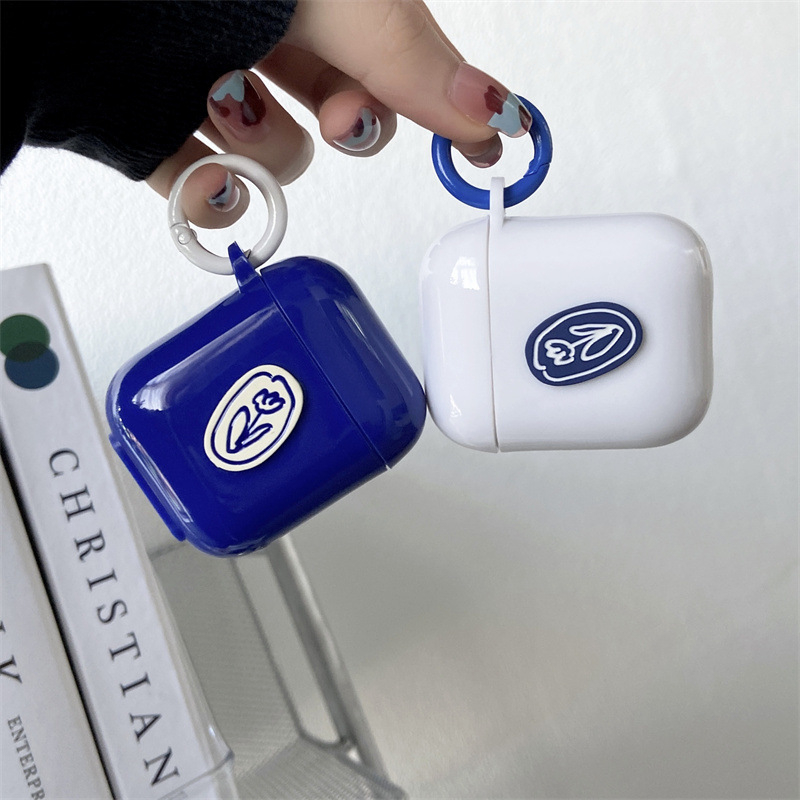 20211214 Blue and white line Tulip Earphone Case Suitable for airpods1/2 Simple Silicone Earphone Sleeve Cover for Apple 3 Generation Pro