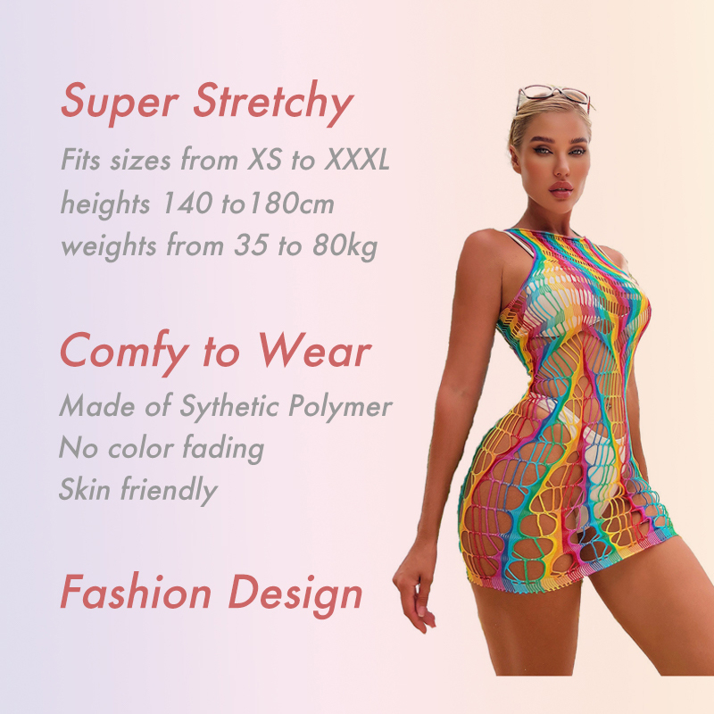 Dress, Beach Dress, Bikini, Sexy Lingerie, Skirt, Erotic Lingerie, Bedroom Dress, Nightdress, Fashion, Rainbow, Colorful, Fishnet, Free Size, Stretchable, 