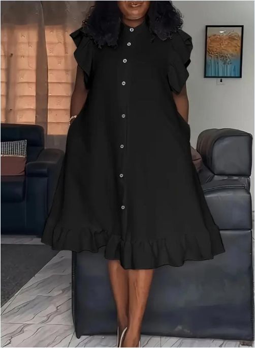 Elegant Ruffled Sleeves Loose Long Lady Dresses Fashion Casual Women Dresses
