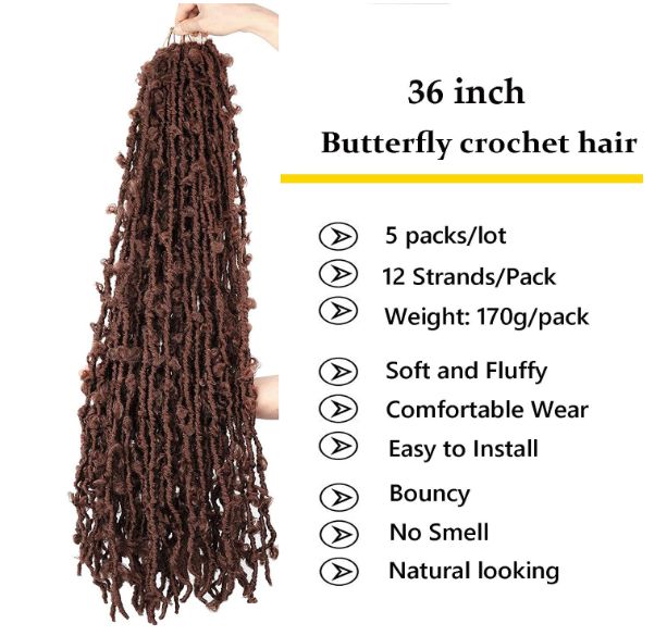 Obaasima Strands Butterfly Faux Locs Crochet Braids Hair- Pre Looped Soft Braiding Hair Faux Locs Pack- Soft Locs Crochet Hair (T350#)