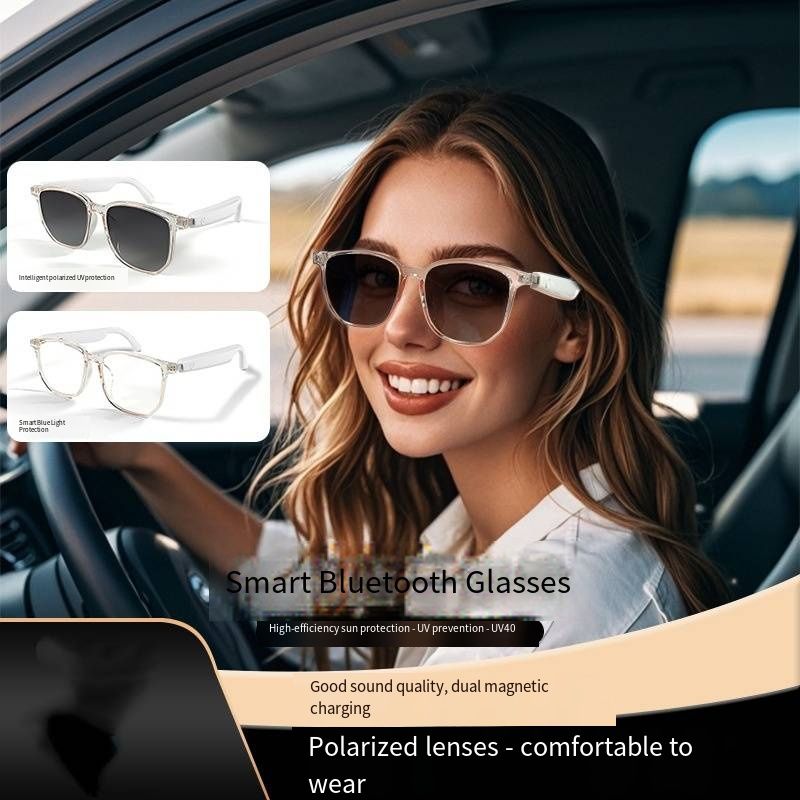 Multifunctional Smart Bluetooth Glasses, Removable Replaceable Lens Design, Polarized UV Blue Light Protection Sunglasses, Hands-Free Calling Music Playing Ultra Light Comfort Eyewear for Daily Outdoor Driving