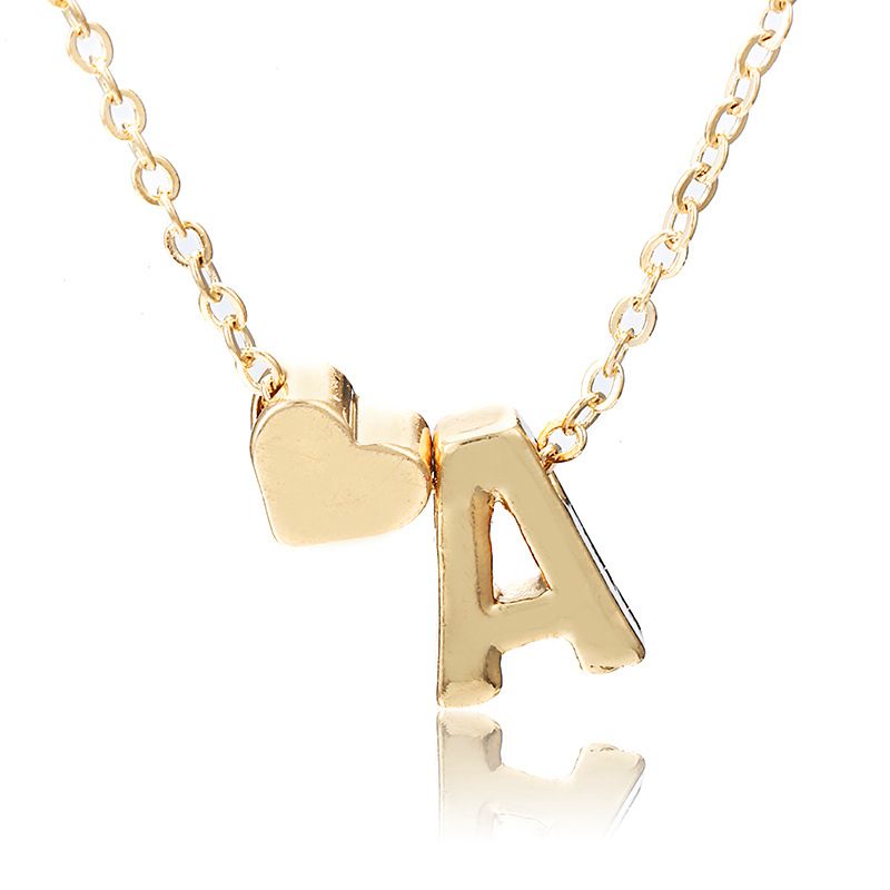New simple peach heart-shaped letter necklace, elegant and versatile 26-letter original heart clavicle chainA
