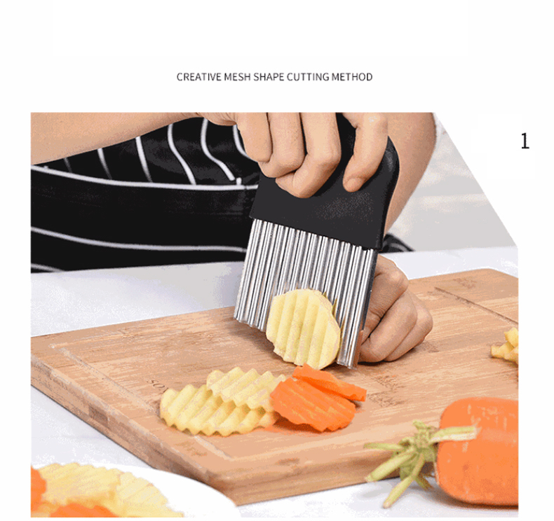 Potato Crinkle Cutter, Stainless Steel Crinkle Cutting Tool, Potato Fry Cutter, Kitchen Vegetable Wavy Blade Cutter, Vegetable Strips Salad Fruit Chopping Knife